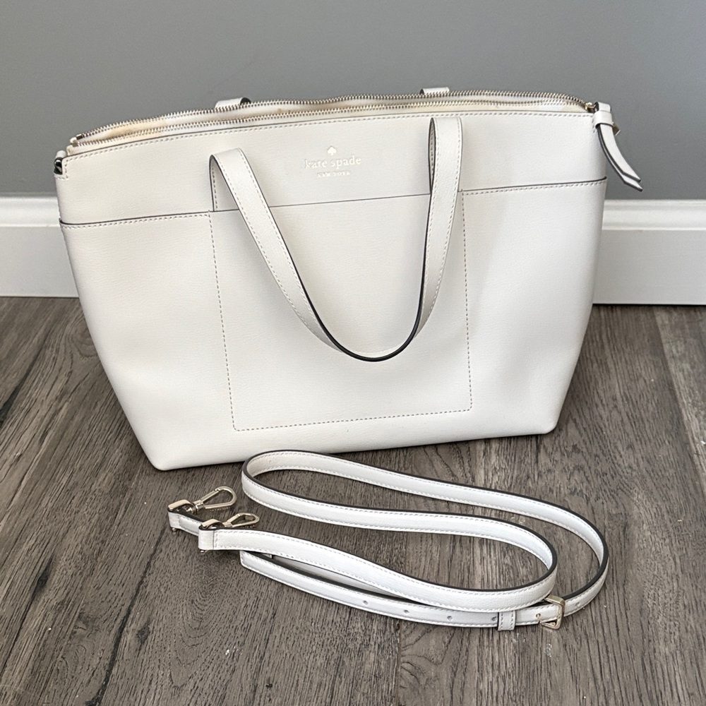 Kate Spade White Tote Bag with Detachable Strap